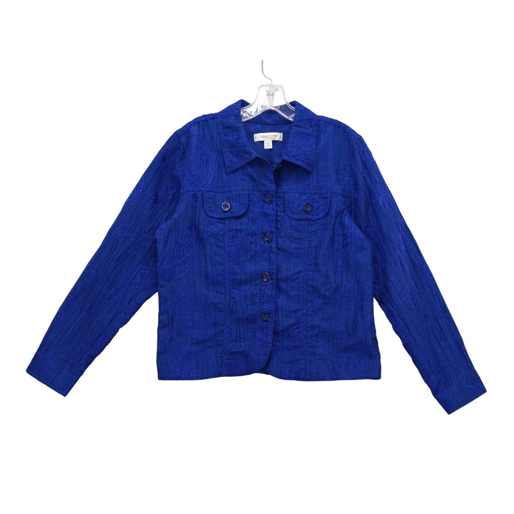 Coldwater Creek Embroidered Jacket Paisley Crinkle Button‎ Front Blazer Size M